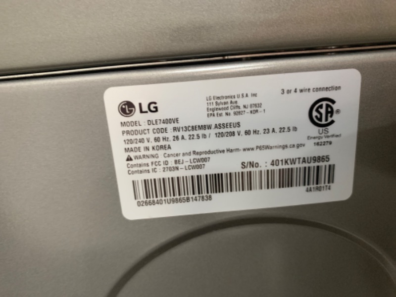 Photo 7 of LG EasyLoad 7.3-cu ft Smart Electric Dryer (Graphite Steel) ENERGY STAR
