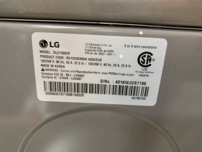 Photo 6 of LG EasyLoad 7.3-cu ft Smart Electric Dryer (Graphite Steel) ENERGY STAR
