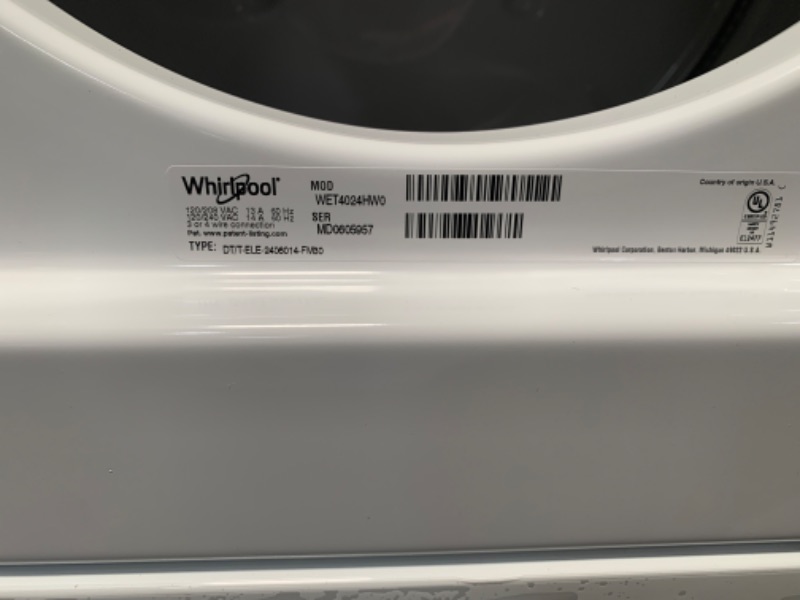 Photo 7 of Whirlpool Electric Stacked Laundry Center with 1.6-cu ft Washer and 3.4-cu ft Dryer
