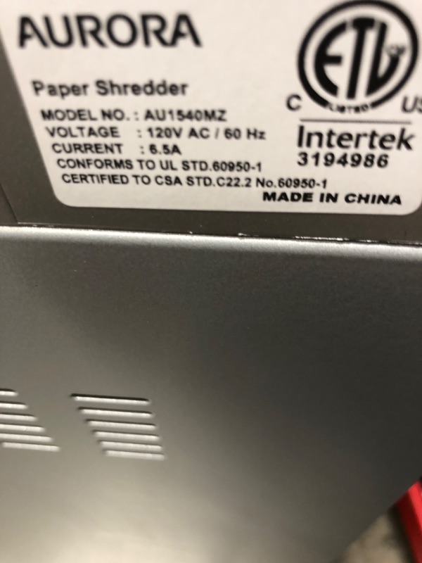 Photo 1 of Aurora Commercial Grade High-Security 15-Sheet Micro-Cut Paper and CD/Credit Card Shredder/ 60 Minutes/Security Level P-5 