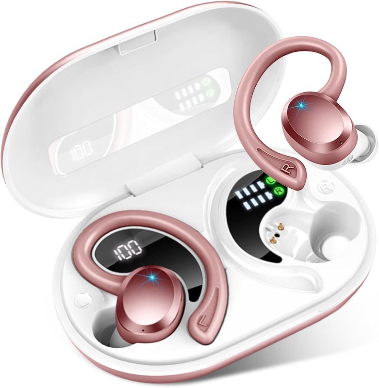 Photo 1 of see notes****Wireless Earbuds Bluetooth Headphones Sport, Bluetooth 5.3 Earbud 3D HiFi Stereo Over Ear Buds, 48Hrs Earhooks Earphone with Noise Cancelling Mic, IP7 Waterproof Headset for Workout/Running/Gym, Rose Rose Gold Bluetooth 5.3