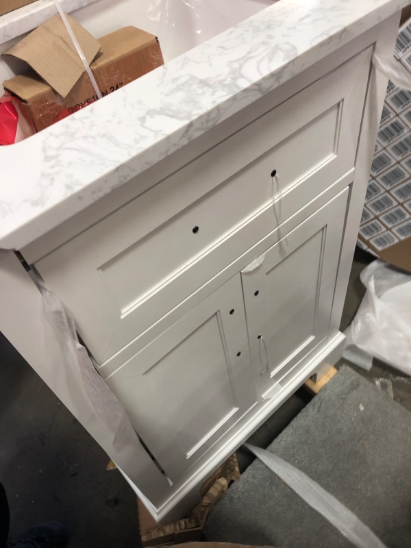 Photo 3 of **SEE NOTES** Doveton 24 in. Single Sink Freestanding White Bath Vanity with White Engineered Marble Top (Fully Assembled)