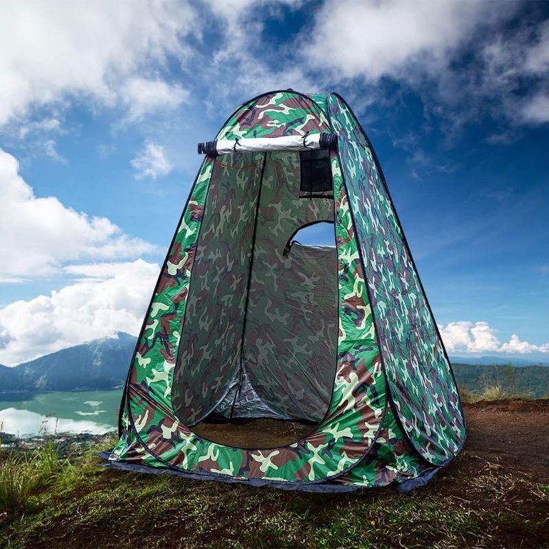 Photo 1 of 1-2 Person Portable Pop Up Shower Privacy Shelter Tents with 3 Windows, Waterproof Anti-UV Picnic Camping Fishing Shelter Tent, Outdoor Dressing Room Beach Isolation Sun Shelter (Camouflage)