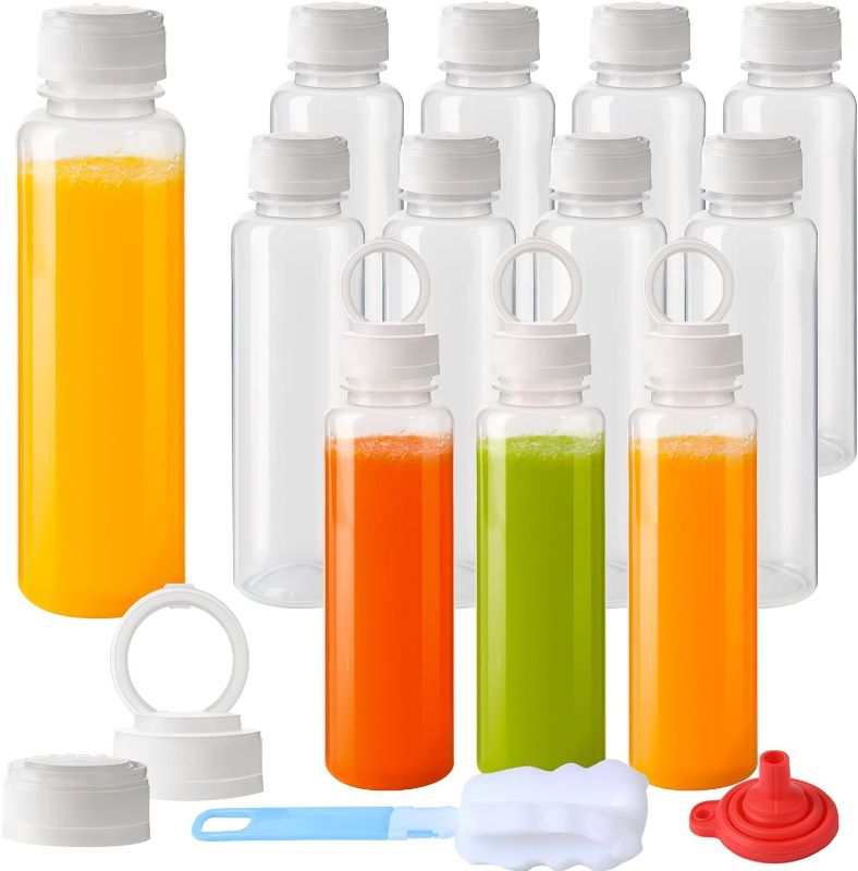 Photo 1 of 12 Pack 12oz PP Heat-Resistant Plastic Juice Bottles With Caps-Plastic Smoothie Bottles-Reusable Bulk Beverage Containers with Lids For Juice (Dishwasher Safe, Handheld Pull Ring Cap)
