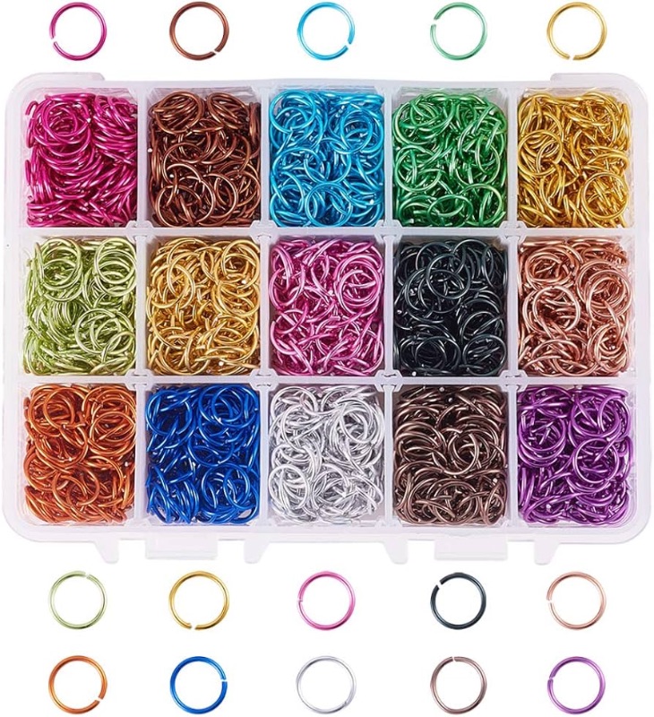 Photo 1 of PH PandaHall 15 Color 10mm Open Jump Rings, 1950pcs Aluminum Jump Rings for Choker Necklaces Bracelet Chain Maille Chainmail Jewelry Making