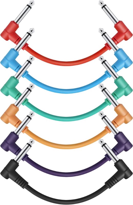 Photo 1 of Donner 6 Inch Guitar Patch Colored Cable 6-Pack, TS 1/4" Right Angle to TS 1/4" Right Angle