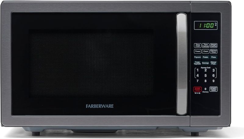 Photo 1 of ***Dents and scratches***Farberware Countertop Microwave 1000 Watts, 1.1 cu ft - Microwave Oven With LED Lighting and Child Lock - Perfect for Apartments and Dorms - Easy Clean Black Stainless Steel
