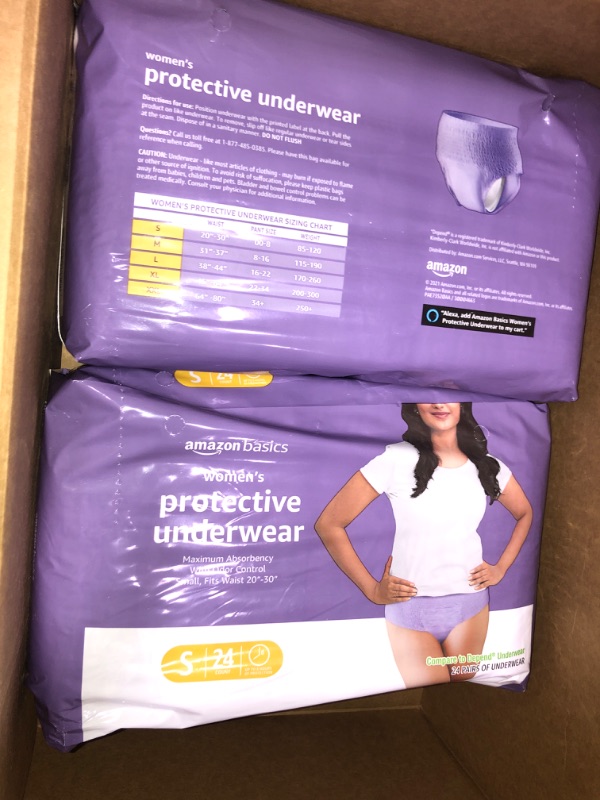 Photo 2 of Amazon Basics Incontinence & Postpartum Underwear for Women, Maximum Absorbency, Small, 24 Count, Lavender (Previously Solimo) Small (24 Count) 2 pk 