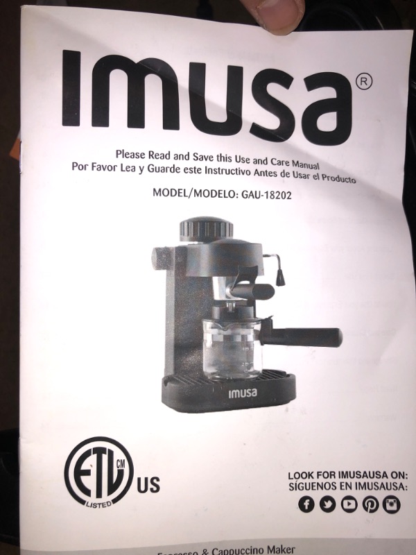 Photo 4 of IMUSA USA GAU-18202 4 Cup Espresso/Cappuccino Maker,Black
