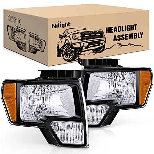 Photo 1 of (READ FULL POST) Nilight 2009 2010 2011 2012 2013 2014 F150 Headlight Assembly Black Housing Amber Corner Clear Lens Driver and Passenger Side Headlamp Replacement 2 P
