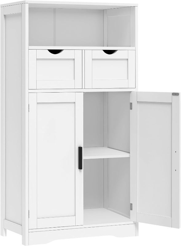 Photo 1 of (MAJOR DAMAGE/ SEE NOTES) 
Iwell Storage Cabinet, Bathroom Cabinet with 2 Drawers & Adjustable Shelves, Bathroom Storage Cabinet with Doors for Living Room, Kitchen, Home Office, White
