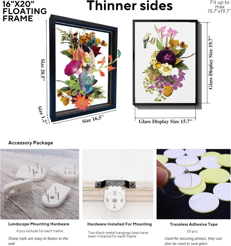 Photo 4 of (NON-REFUNDABLE) Passat 16X20 Pressed Flowers Floating Frame Black Wood Poster Floating Frame For Canvas Painting Art Glass Frame For Pressed Flowers 20x16 Double Glass Frame
