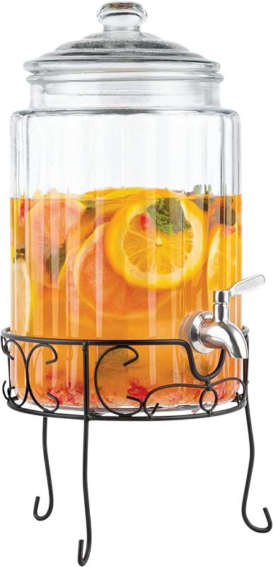 Photo 1 of 1.5 Gallon Glass Beverage Dispenser with Stainless Steel Spigot on Metal Stand, Mason Drink Dispenser For Parties, Sun Tea, Iced Tea, Water or Kombucha
