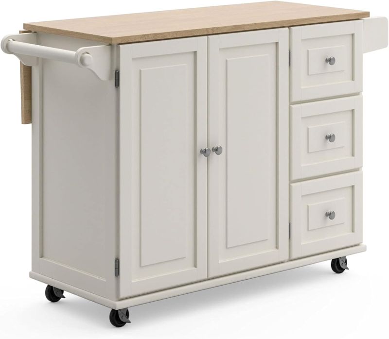 Photo 1 of **MAY NOT BE EXACT SAME AS STOCK PHOTO** Homestyles Mobile Kitchen Island Cart with Wood Drop Leaf Breakfast Bar, Off White,Soft White