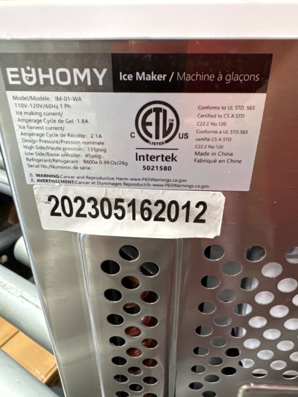 Photo 4 of **SEE NOTES** EUHOMY Ice Maker Machine Countertop, 26 lbs in 24 Hours, 9 Cubes Ready in 8 Mins, Electric ice maker and Compact potable ice maker with Ice Scoop and Basket. Perfect for Home/Kitchen/Office.(Sliver)