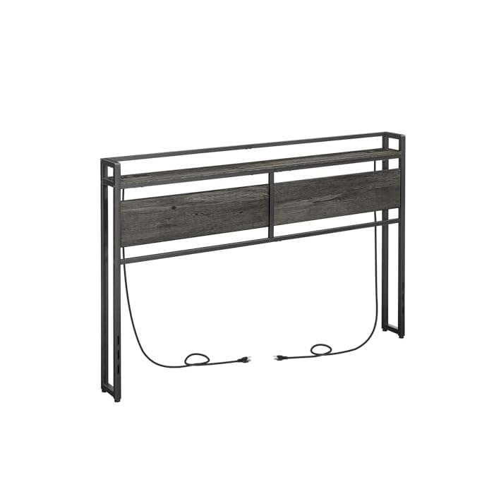 Photo 1 of  Headboard Queen Size, Headboard with 2 Outlets and 4 USB Ports, Adjustable Height, Storage Rack, Sturdy and Stable, Easy Assembly, Charcoal Gray and Black