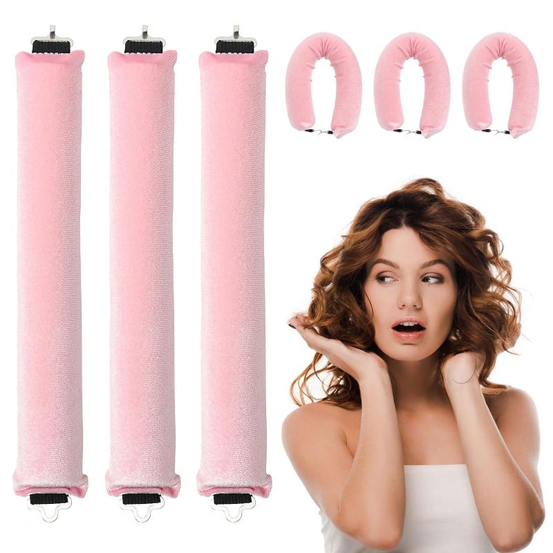 Photo 1 of 3Pcs No Heat Hair Curlers,Overnight Hair Rollers,Hair tools for Wavy Hair Curler Styling,No Heat Hair Curlers to Sleep in,DIY Hair Rollers Styling Tool (Pink)