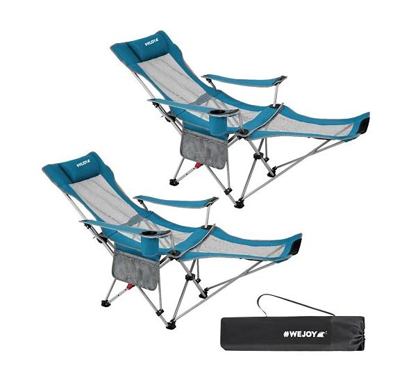 Photo 1 of #WEJOY 2-in-1 Reclining Camping Chair, Lightweight Folding Camping Chair with Adjustable Backrest & Footrest, Camping Lounge Chair with Headrest, Cup Holder, Storage Bag, for Beach, Lawn, 2 Pack