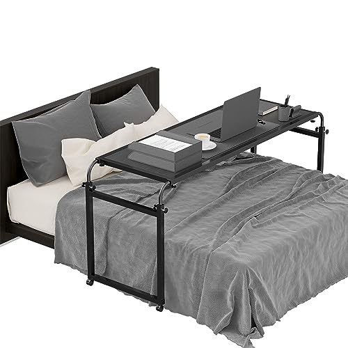 Photo 1 of Elevon Overbed Table with Wheels Desk Over Bed King Queen Laptop Wheels, Black
