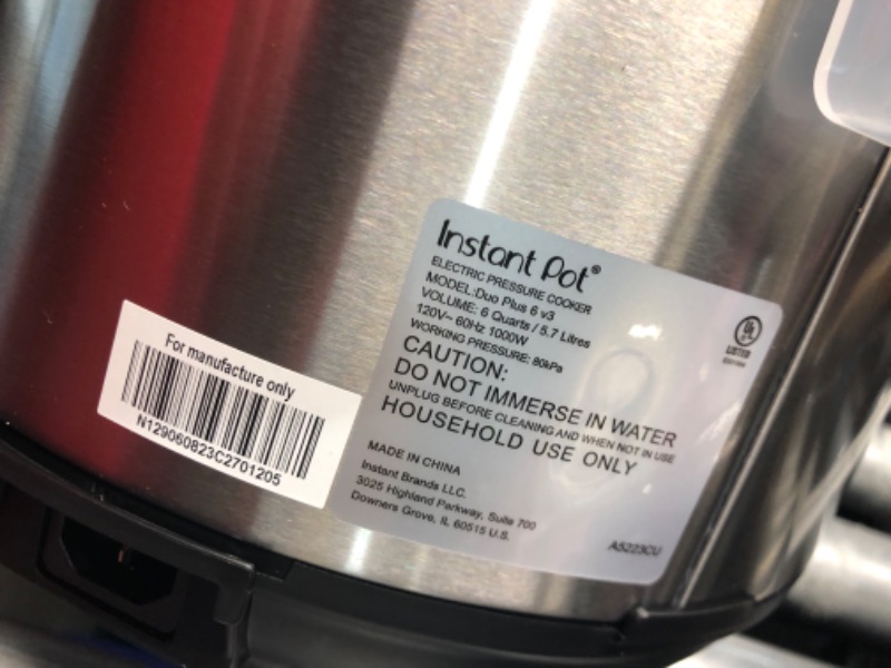 Photo 4 of ***USED - MAJOR DAMAGE - SEE COMMENTS***
Instant Pot Duo Plus 9-in-1 Electric Pressure Cooker, Slow Cooker, Rice Cooker, Steamer, Sauté, Yogurt Maker, Warmer & Sterilizer, Includes App With Over 800 Recipes, Stainless Steel, 6 Quart 6QT