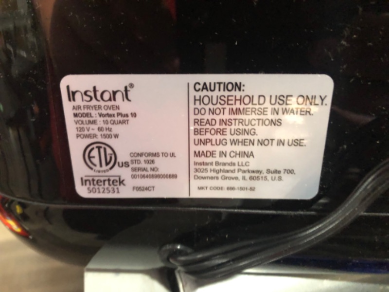 Photo 3 of ***USED - MAJOR DAMAGE - DOESN'T POWER ON - SEE COMMENTS***
Instant Pot 10QT Air Fryer, 7-in-1 Functions with EvenCrisp Technology that Crisps, Broils, Bakes, Roasts, Dehydrates, Reheats & Rotisseries, Includes over 100 In-App Recipes, Stainless Steel Sil