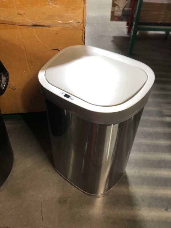 Photo 5 of ***USED - DIRTY - MISSING INNER LINER - SEE PICTURES***
NINESTARS DZT-80-35 Automatic Touchless Infrared Motion Sensor Trash Can, 21 Gal 80L, Heavy Duty Stainless Steel Base (Oval, Silver/Brush Lid) Trashcan, SS