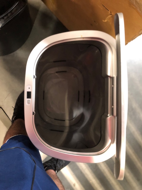 Photo 4 of ***USED - DIRTY - MISSING INNER LINER - SEE PICTURES***
NINESTARS DZT-80-35 Automatic Touchless Infrared Motion Sensor Trash Can, 21 Gal 80L, Heavy Duty Stainless Steel Base (Oval, Silver/Brush Lid) Trashcan, SS