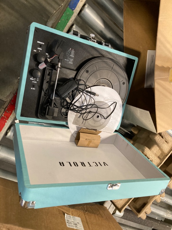 Photo 3 of ****USED**FOR PARTS ONLY***SOLD AS IS ALL SALES ARE FINAL*NEEDLE IS DAMAGED***Victrola Vintage 3-Speed Bluetooth Portable Suitcase Record Player with Built-in Speakers | Upgraded Turntable Audio Sound| Includes Extra Stylus | Turquoise, Model Number: VSC-