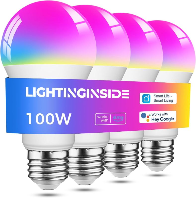 Photo 1 of ****USED*** Smart Light Bulbs 100W Equivalent, 1350LM 11W WiFi Smart Bulb Compatible with Alexa/Google Assistant/Smart Life, A19 E26 Color Changing, No Hub Required,2.4GHz WiFi Only,ETL Listed,4PCS