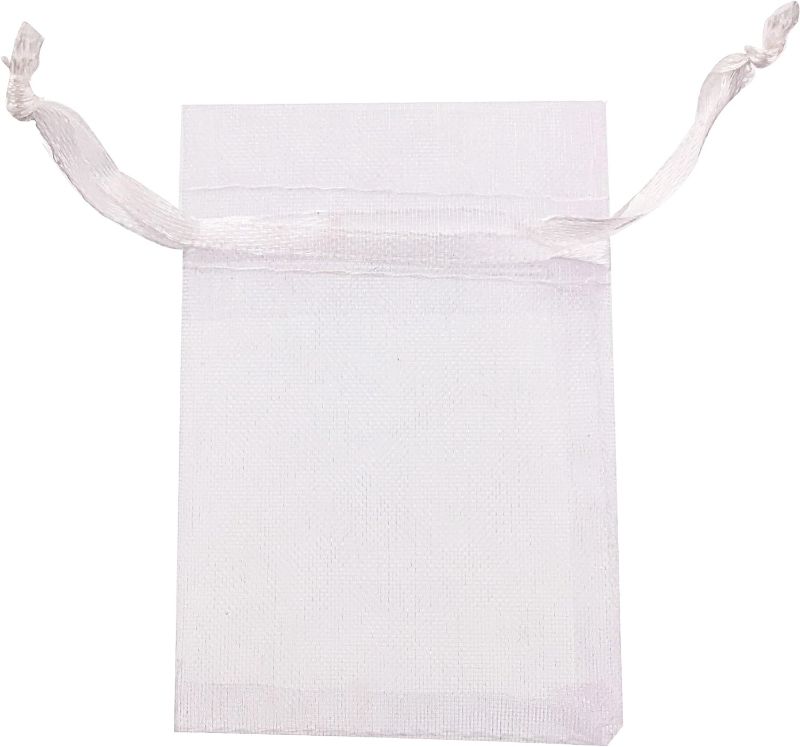 Photo 1 of 100pcs 2x2.7 Inches Mini Organza Bags with Drawstring for Rings, Little Earrings, Jewelry Pieces, Wedding Favors Party Fovours Small Cute Organza Pouches (White)