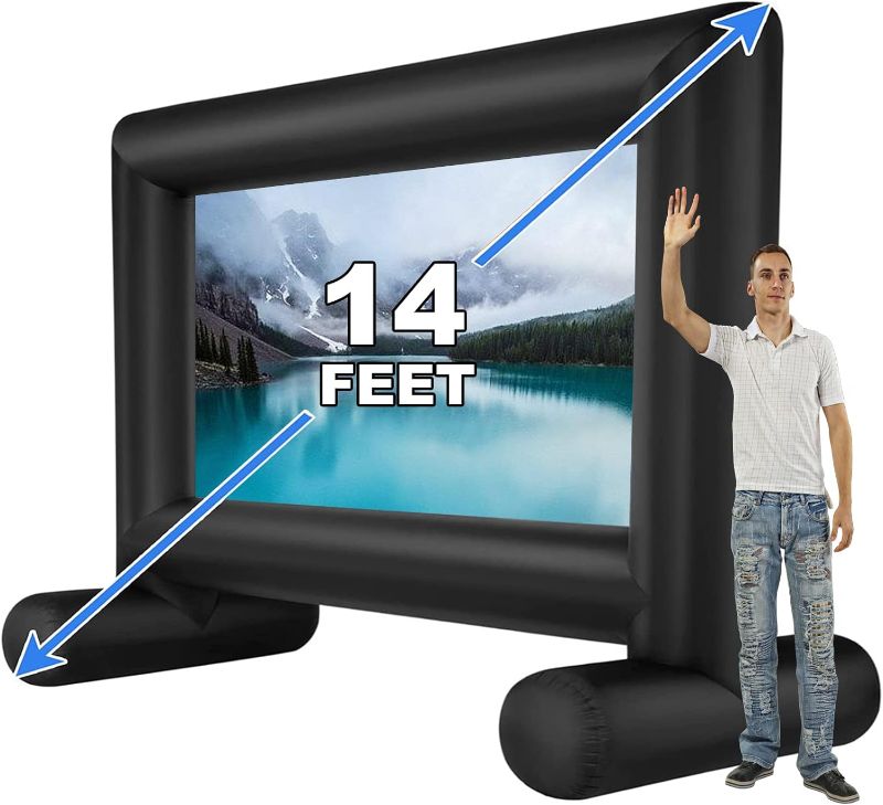 Photo 1 of 14 FT Inflatable Projector Movie Screen for Outside, Blow up Projector Screen Front/Rear Projection for Backyard Movie Night Outdoor Party