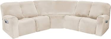 Photo 1 of L ship recliner sofa cover, beige stretch velvet 