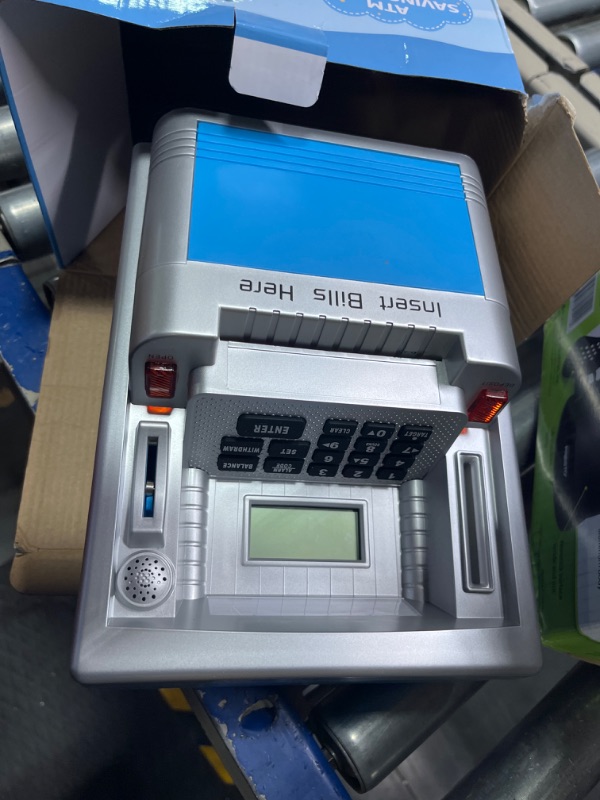 Photo 1 of 2022 Upgraded LED ATM Piggy Bank for Real Money for Kids with Debit Card, Coin Recognition, Bill Feeder, Balance Calculator, Digital Electronic Savings Safe Machine Box Silver/Blue
