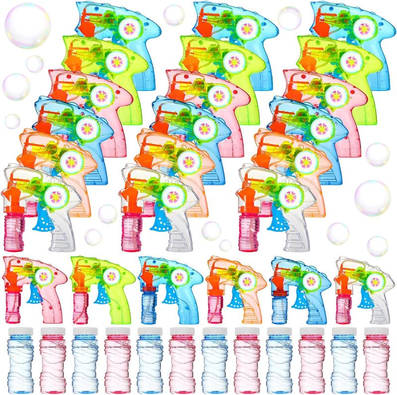 Photo 1 of 12 Set  Bubble Guns 12 Colors Wind Up Bubble Gun LED Bubble Gun Blower Light Up Bubble Blowing Toy Kit