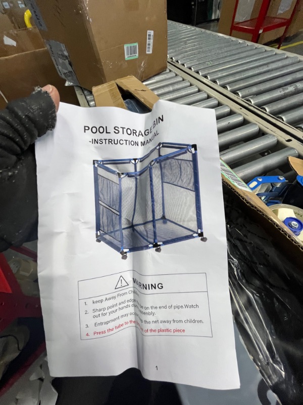 Photo 2 of Cosaving Pool Storage Bins Rolling Pool Storage Cart Organizer with Nylon Mesh Large Capacity with Iron Tube, 37" L x 25" W x 36" H Blue