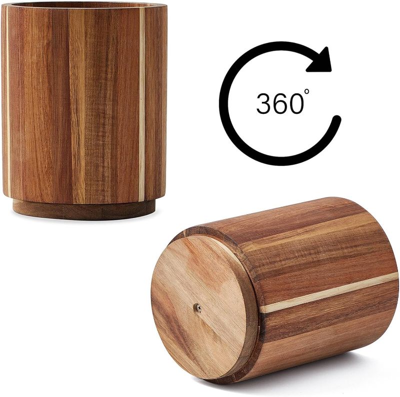 Photo 1 of Acacia Wood Utensil Holder for Kitchen Counter, 360° Rotating 7.2" Large Cooking Utensil Holder, Kitchen Utensil Storage Organizer for Countertops, Farmhouse Kitchen Decor
