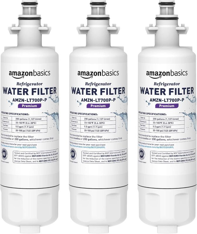 Photo 1 of Amazon Basics Replacement LG LT700P Refrigerator Water Filter Cartridge - Pack of 3, Premium Filtration Premium 3 Count (Pack of 1)