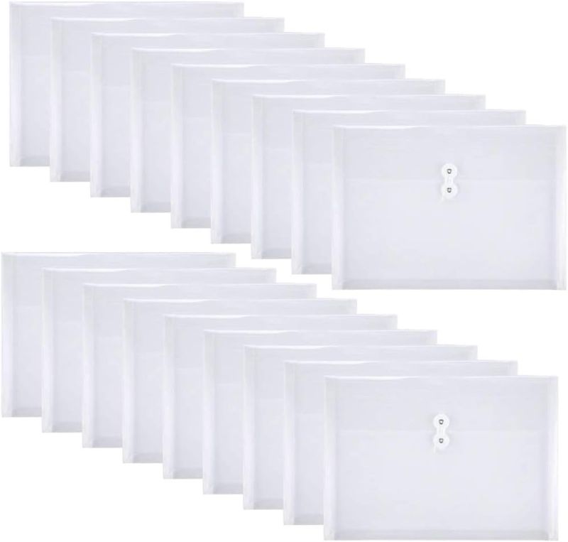 Photo 1 of 18 Packs Legal Size Plastic Filing Envelopes Clear File Folders with String Closure for Office School or Home
