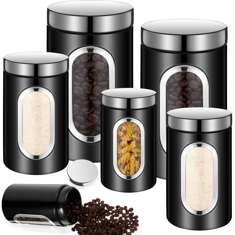 Photo 1 of *** MISSING PARTS***
6 Pcs Black Canisters Set for Kitchen Counter Coffee Jars with See Through Window Kitchen Jars Sugar Container Fingerprint Resistance Kitchen Canisters Set(Black)