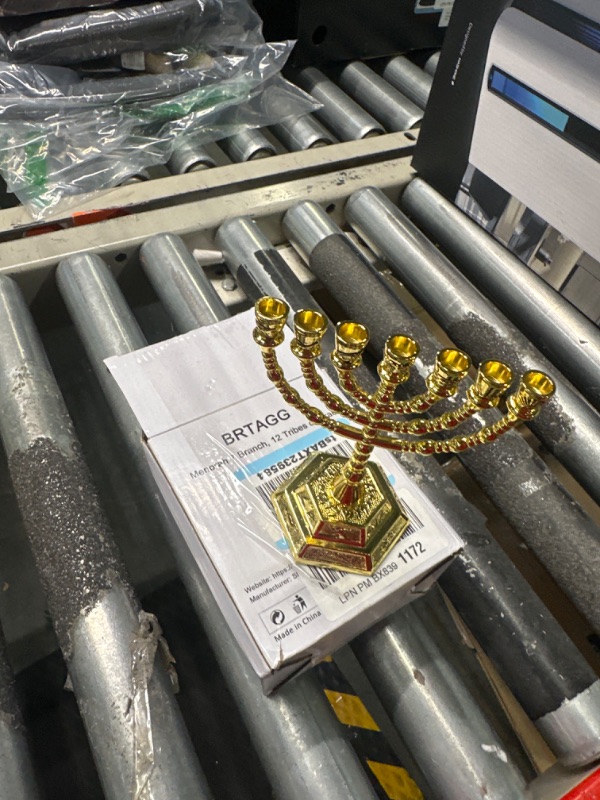 Photo 1 of 12 Tribes of Israel Menorah, Jerusalem Temple 7 Branch Jewish Candle Holder (8 Inches, Gold)
