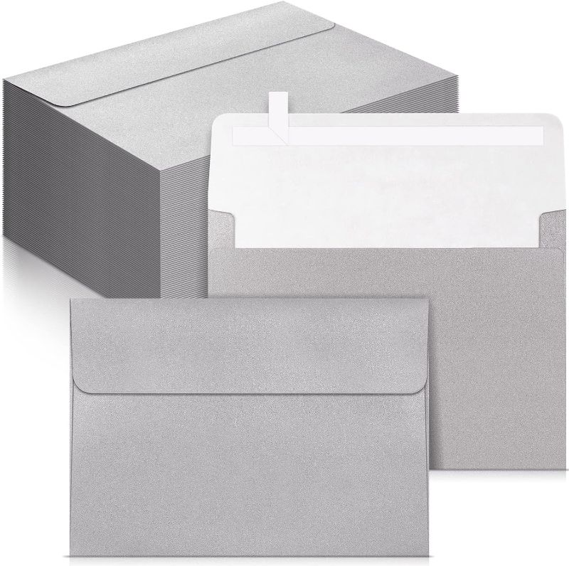 Photo 1 of 100 Pcs 5x7 Metallic Invitation Envelopes for 5 x 7 Cards Printable 5x7 Envelopes for Invitations A7 Envelopes Greeting Card Envelopes for Weddings Invitations Photos Postcards(Silver)
