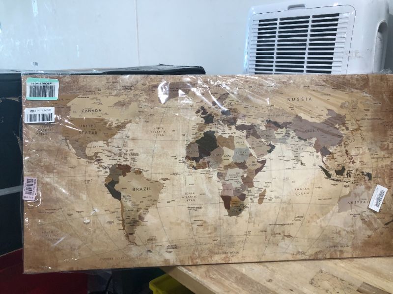 Photo 1 of Acocifi World Map Canvas Wall Art Retro Beige Abstract Painting Vintage Old Nautical Picture Framed Artwork Prints for Living Room Guest Bedroom Room Home Office Large Wall Decor 40"x20" 40.00" x 20.00" Beige