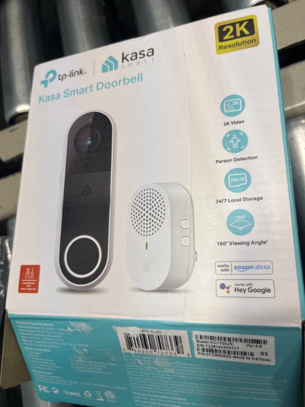 Photo 2 of ****USED*** Kasa Smart Video Doorbell Camera Hardwired W/ Chime, 3MP 2K Resolution, 2-Way Audio, Real-Time Notification, Cloud & SD Card Storage, Alexa 