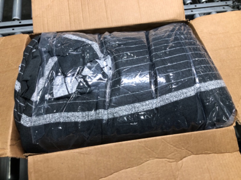 Photo 1 of ***DAMAGED***
 3 Pcs Boho Striped Comforter Set Full Full/Queen Size, White Striped on Black Dark Grey Soft Microfiber Reversible Bedding Set for All Season Dark Grey Queen 88x88