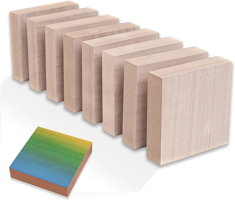 Photo 1 of (8-Pack) - 4” x 4” Wooden Blocks for Crafts - 1-Inch Thick Square MDF Blocks - Smooth Surface with Wood Grain Pattern - Highly Customizable Blank Wood Squares
