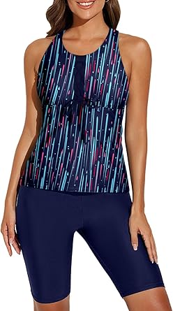 Photo 3 of Aleumdr Womens Racerback Color Block Print Tankini Swimsuits with Swim Capris SMALL SIZE