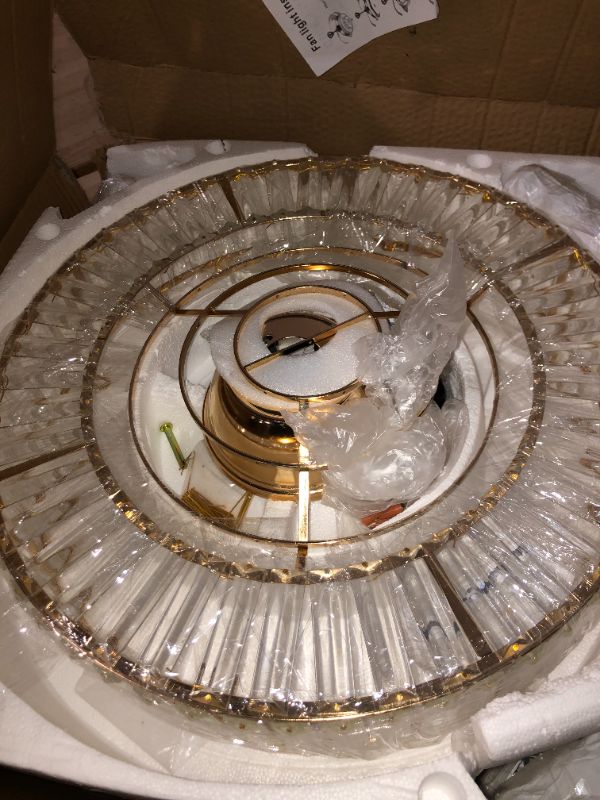 Photo 1 of 42 Inches Crystal Ceiling Fan Golden Modern Crystal Chandelier Ceiling Fan with Lights and Remote, Invisible Fandelier LED Light kit with Retractable Blades for Indoor Living Room Bedroom 42inch Gold