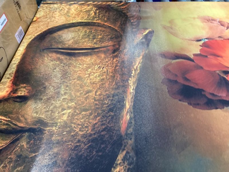 Photo 2 of ****USED*** Visual Art Decor Large Well-designed Buddha Canvas Wall Art Buddha Statue Painting Prints Framed Ready to Hang Pure Belief Buddism Piccture for Zen Living Room Bedroom Decoration