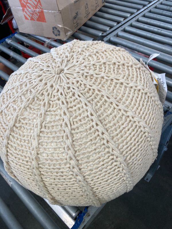 Photo 2 of ****USED*** Round Hand Knitted Pouf Ottoman,Cable Style Cotton Braided Rope Floor Ottomans Comfortable Seat Footstool