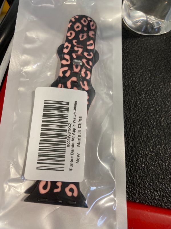 Photo 2 of ***USED**Upgraded Leopard Engraved Band Compatible with Apple Watch Band 38mm 40mm 41mm Women, Two-Tone Dimensional Sport Wristbands Designed for women for iWatch Ultra/Ultra 2 Series 9 8 7 6 5 4 3 2 1 SE Black + Pink Leopard 38/40/41mm